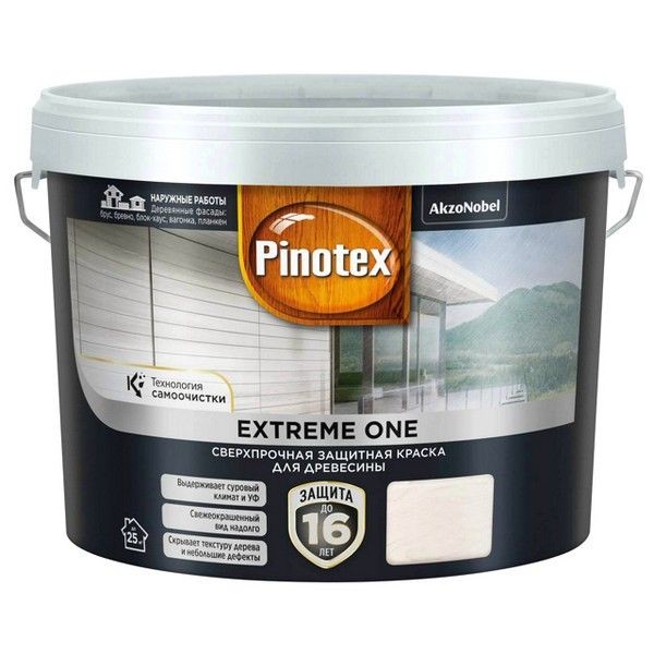 Краска акриловая фасадная PINOTEX Extreme One для дерева база BW 9л белая, арт.5351751