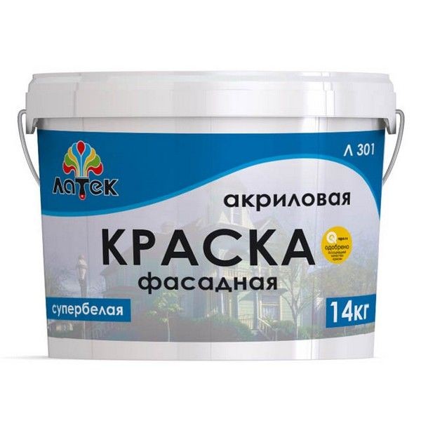 Краска акриловая фасадная ЛАТЕК Л301 14кг белая, арт. 4607067847430