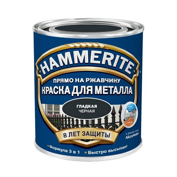 Краска алкидная HAMMERITE по металлу гладкая 0,5л черная, арт.5254055