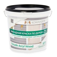 Краска в/д фасадная КОМАНДОР Fasade Acryl Wood база А универсальная А 2,7л белая