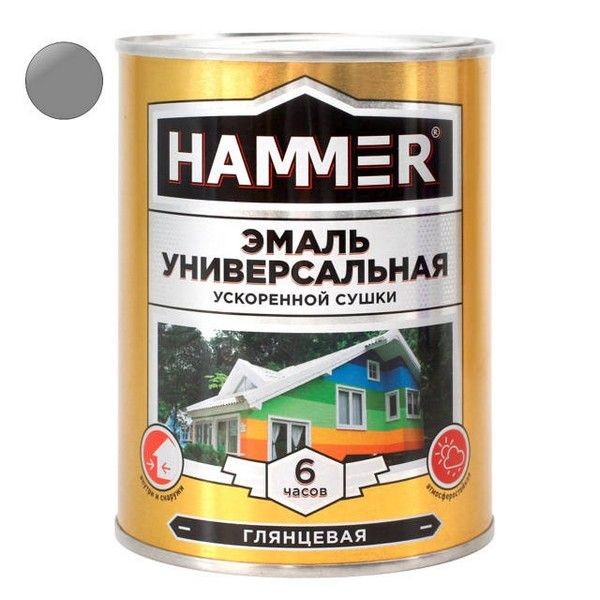 Эмаль алкидная HAMMER ускоренной сушки 0,9кг серая, арт.ЭК000135032