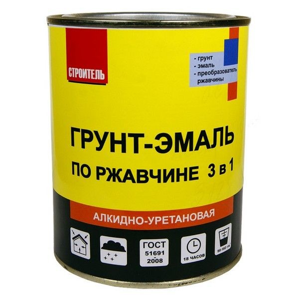 Грунт-эмаль по ржавчине СТРОИТЕЛЬ алкидная черная 0,8кг, арт.ГрЭ А 0,8 Чер.