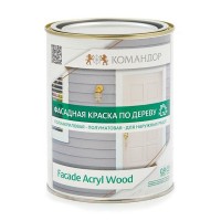 Краска в/д фасадная КОМАНДОР Fasade Acryl Wood база А универсальная 0,9л белая, арт.ЭК000135710