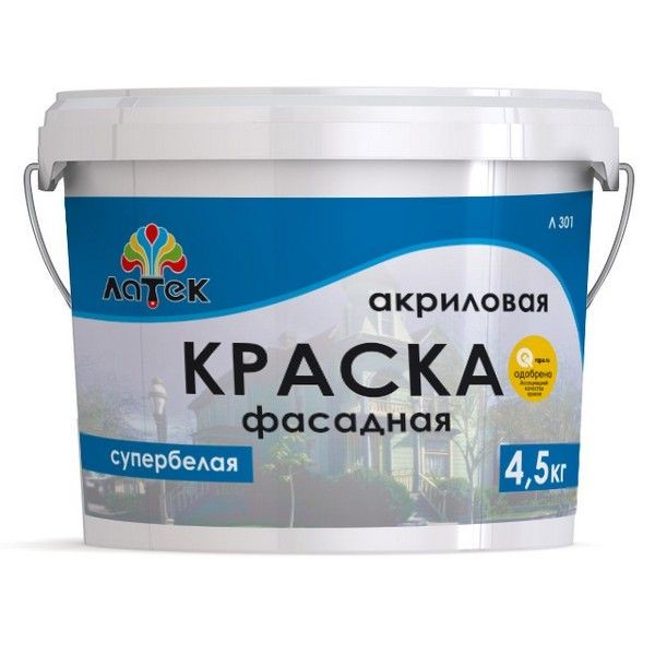 Краска акриловая фасадная ЛАТЕК Л301 4,5кг белая, арт. 4607067846686