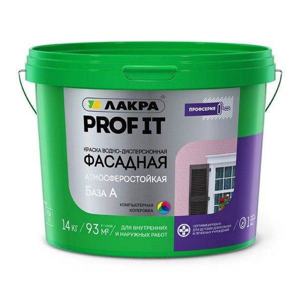 Краска акриловая фасадная ЛАКРА Prof It база А 14кг белая, арт. Лк-00008180