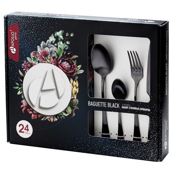 Набор столовых приборов APOLLO Baguette Black 24шт. нерж.сталь