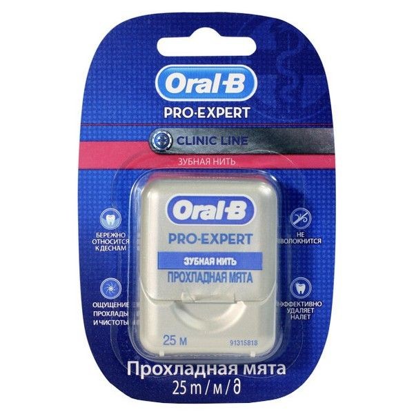 Нить зубная ORAL-B Pro-Expert Clinic Line Прохладная мята ленточная вощеная 25м