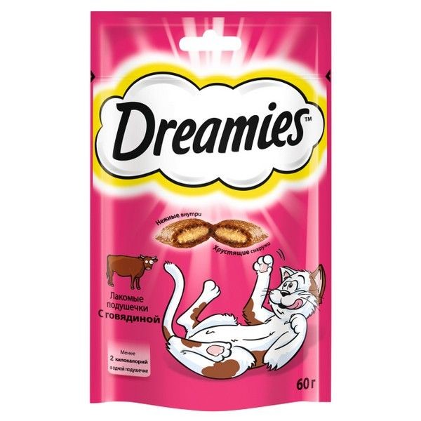 Лакомство для кошек DREAMIES подушечки c говядиной 60г