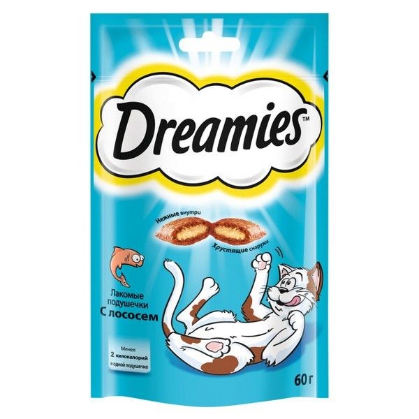 Лакомство для кошек DREAMIES подушечки c лососем 60г