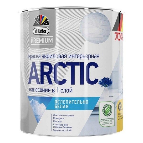 Краска в/д DUFA Premium Arctic база 1 для стен и потолков 0,9л белая, арт.МП00-007241