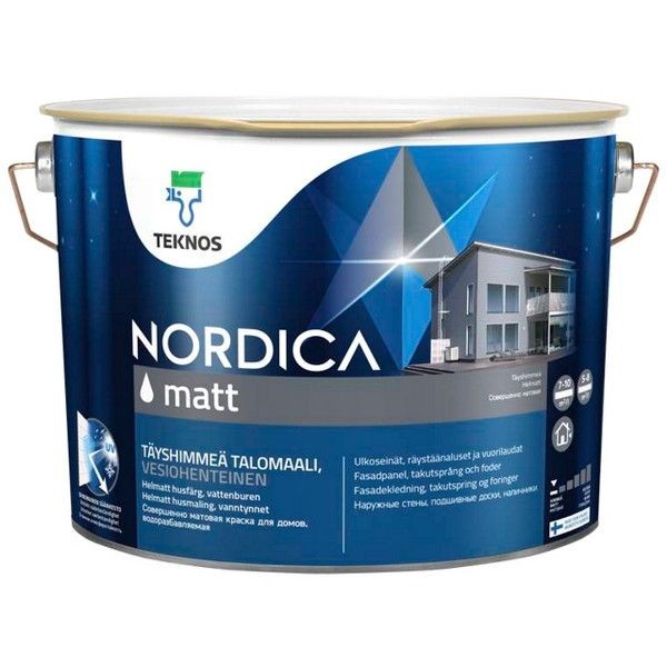 Краска акриловая фасадная ТEKNOS Nordica Matt база А 9л белая, арт.ЭК000130412