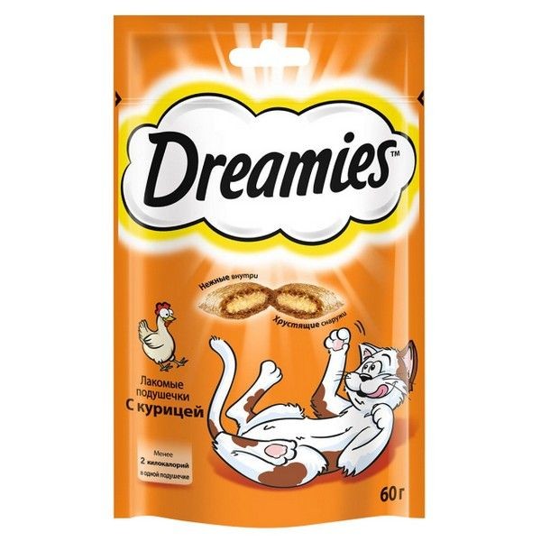 Лакомство для кошек DREAMIES подушечки c курицей 60г