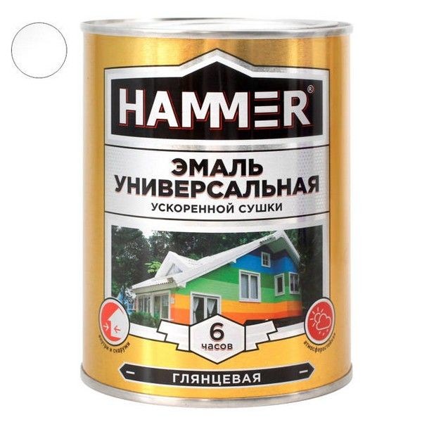 Эмаль алкидная HAMMER ускоренной сушки 0,9кг белая, арт.ЭК000135030