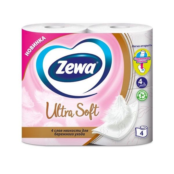 Бумага туалетная ZEWA Soft Ultra 4 шт/уп. 4-слойные 130 листов без аромат белая