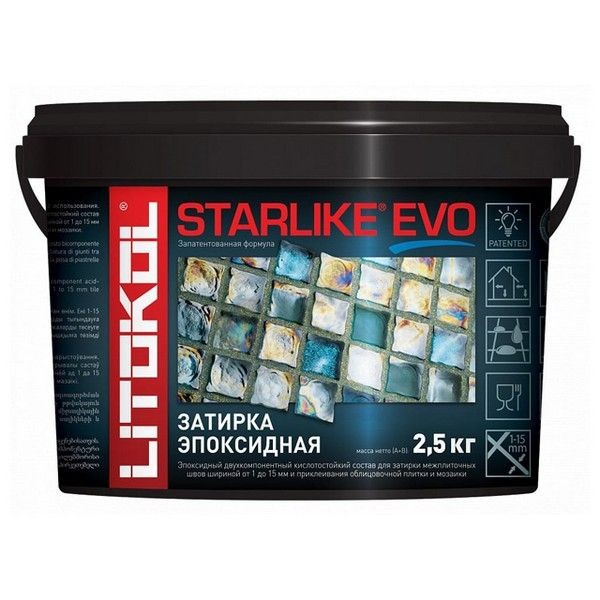 Затирка для швов LITOKOL Starlike Evo 1-15мм 2,5кг кристалл, арт.S.700/2,5