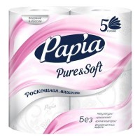 Бумага туалетная PAPIA Pure&Soft 4 шт/уп. 5-слойные 140 листов без аромата белая