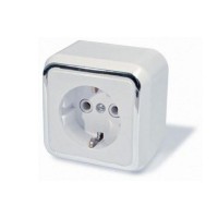 Розетка 1 пост Dresden с/з 250В 16А IP20 белый/серебро