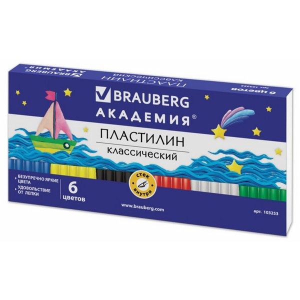 Пластилин BRAUBERG 6цв 120г со стеком