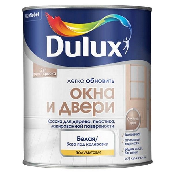 Краска в/д DULUX Окна и Двери база BW 0,75л белая, арт.5327289