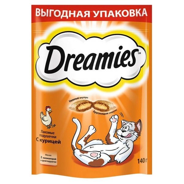 Лакомство для кошек DREAMIES подушечки c курицей 140г