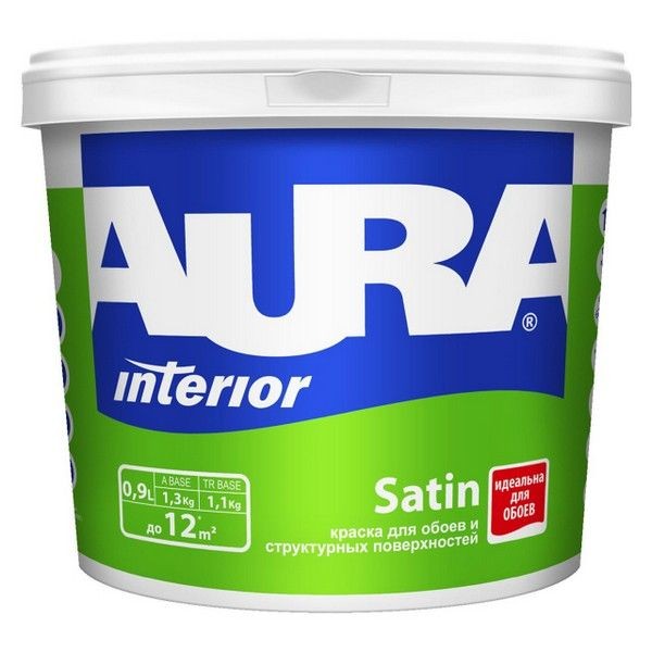 Краска в/д AURA SATIN 0,9л белая глубокоматовая для обоев, арт.4607003915155