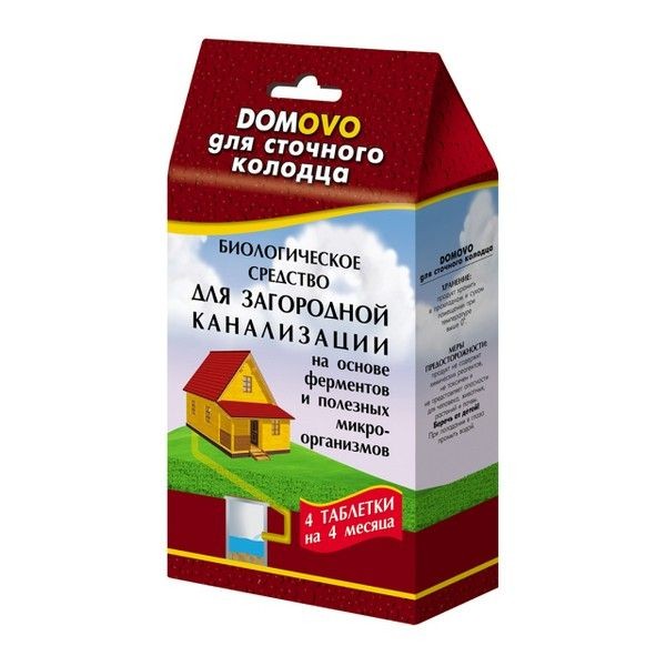 Средство для сточного колодца DOMOVO для загородной канализации, 48 г, 4 таблетки