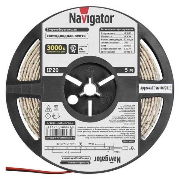 Лента светодиодная LED NAVIGATOR 14.4Вт IP20 12В