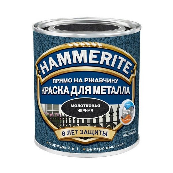 Краска алкидная HAMMERITE по металлу молотковая 0,5л черная, арт.5253833