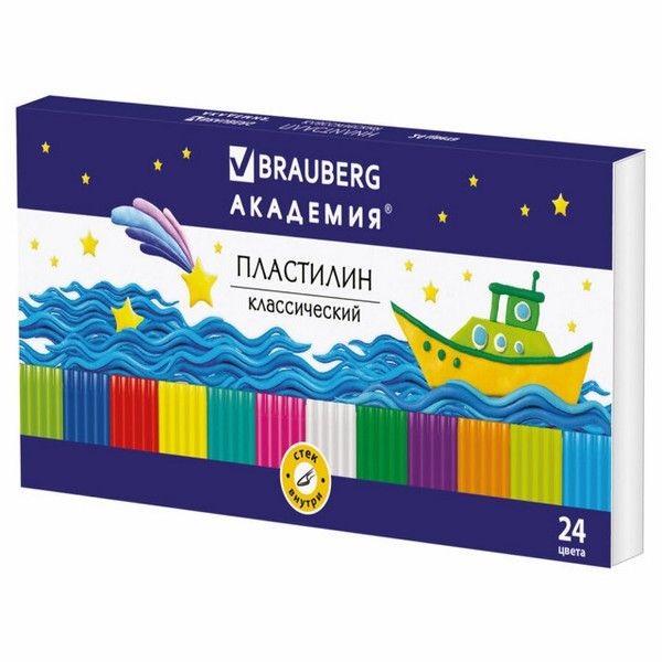 Пластилин BRAUBERG 24цв 480г со стеком