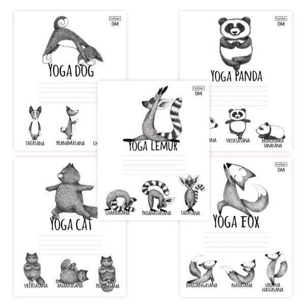 Тетрадь 24л клетка А5 HATBER Animals Yoga 5 дизайнов