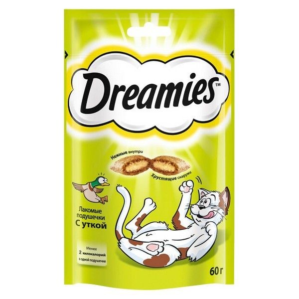 Лакомство для кошек DREAMIES подушечки c уткой 60г